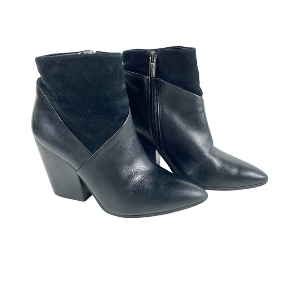 Vince Camuto Black Leather Suede Block Heel Raylan Ankle Booties Boots Size 8.5 - Picture 1 of 8